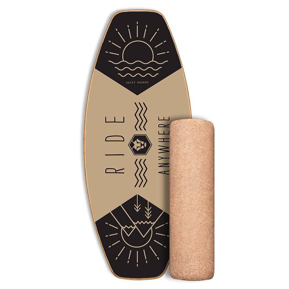 Daffy Boards Allrounder Balance Board Set mit Korkrolle - Design: Ride any Beige