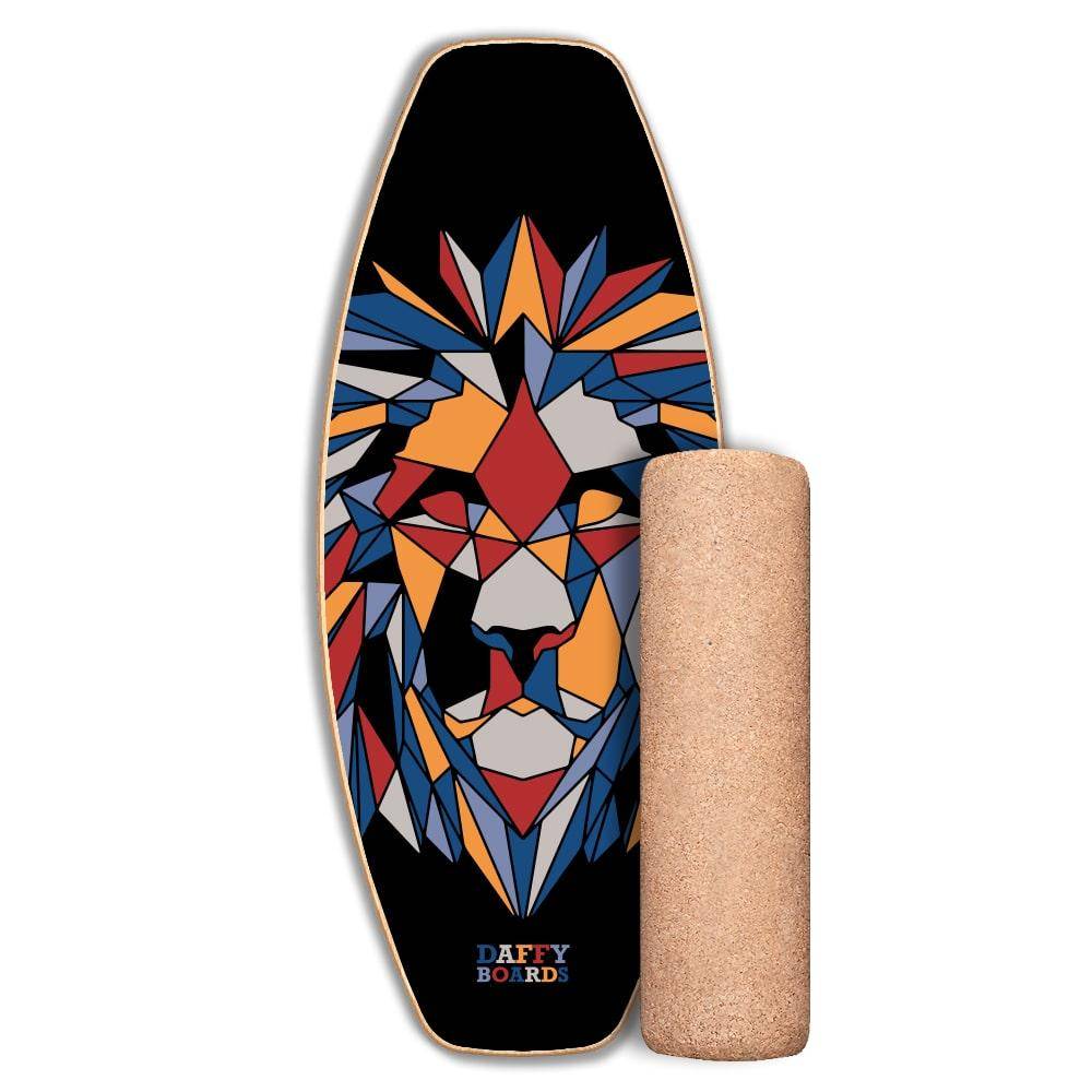 Daffy Boards Allrounder Balance Board Set mit Korkrolle - Design: Fractal Lion