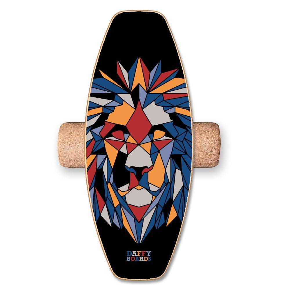 Daffy Boards Allrounder Balance Board Set mit Korkrolle - Design: Fractal Lion
