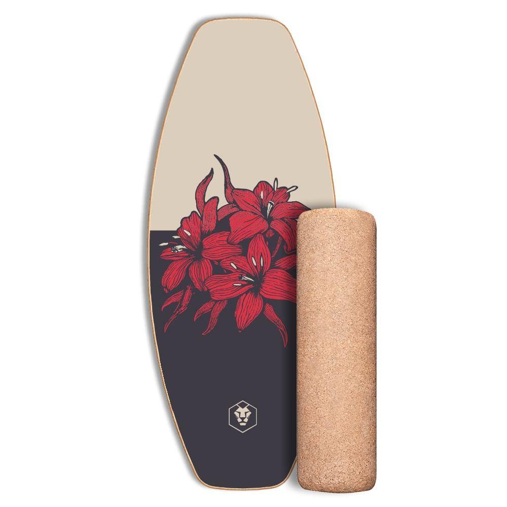 Daffy Boards Allrounder Balance Board Set mit Korkrolle - Design: Hibiskus