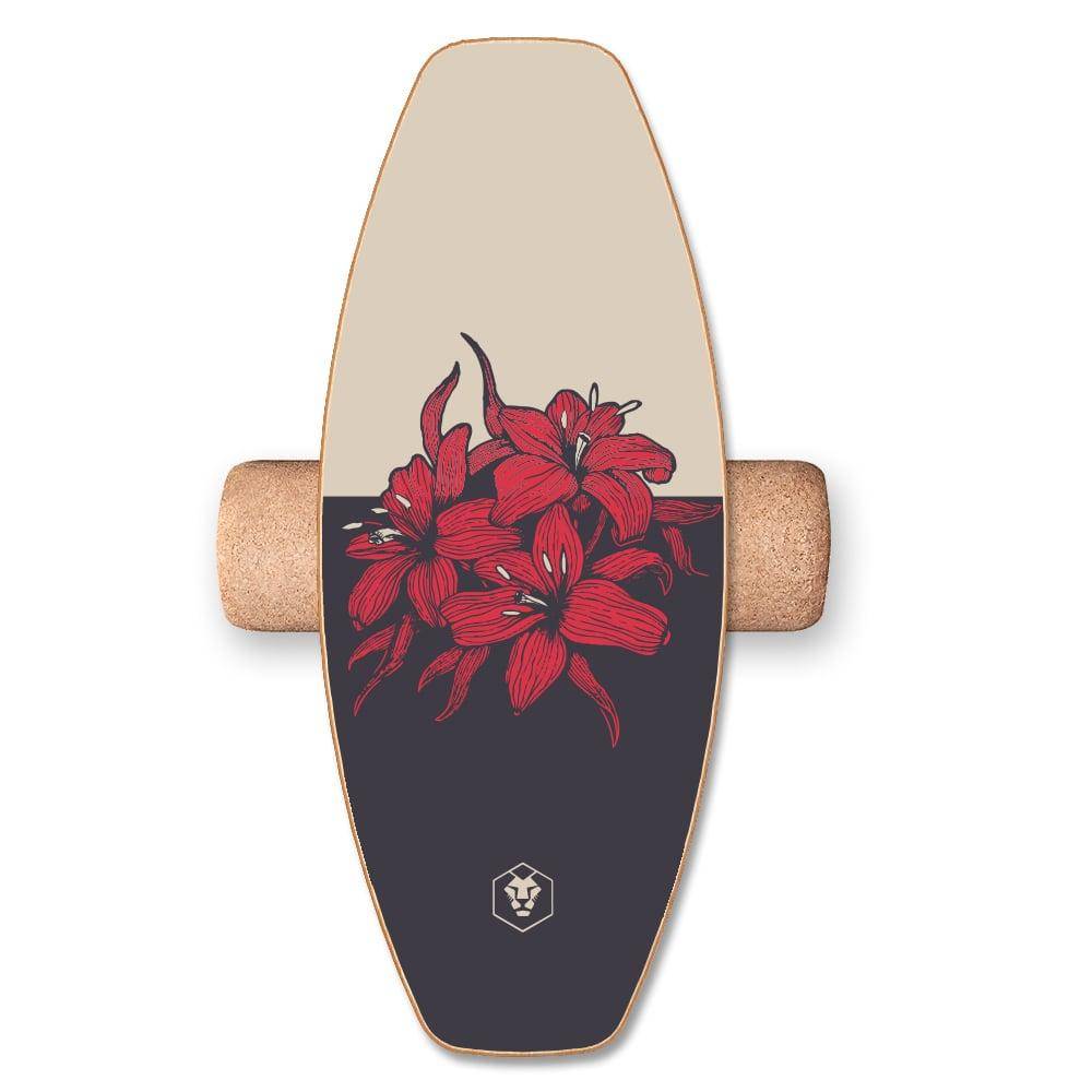 Daffy Boards Allrounder Balance Board Set mit Korkrolle - Design: Hibiskus