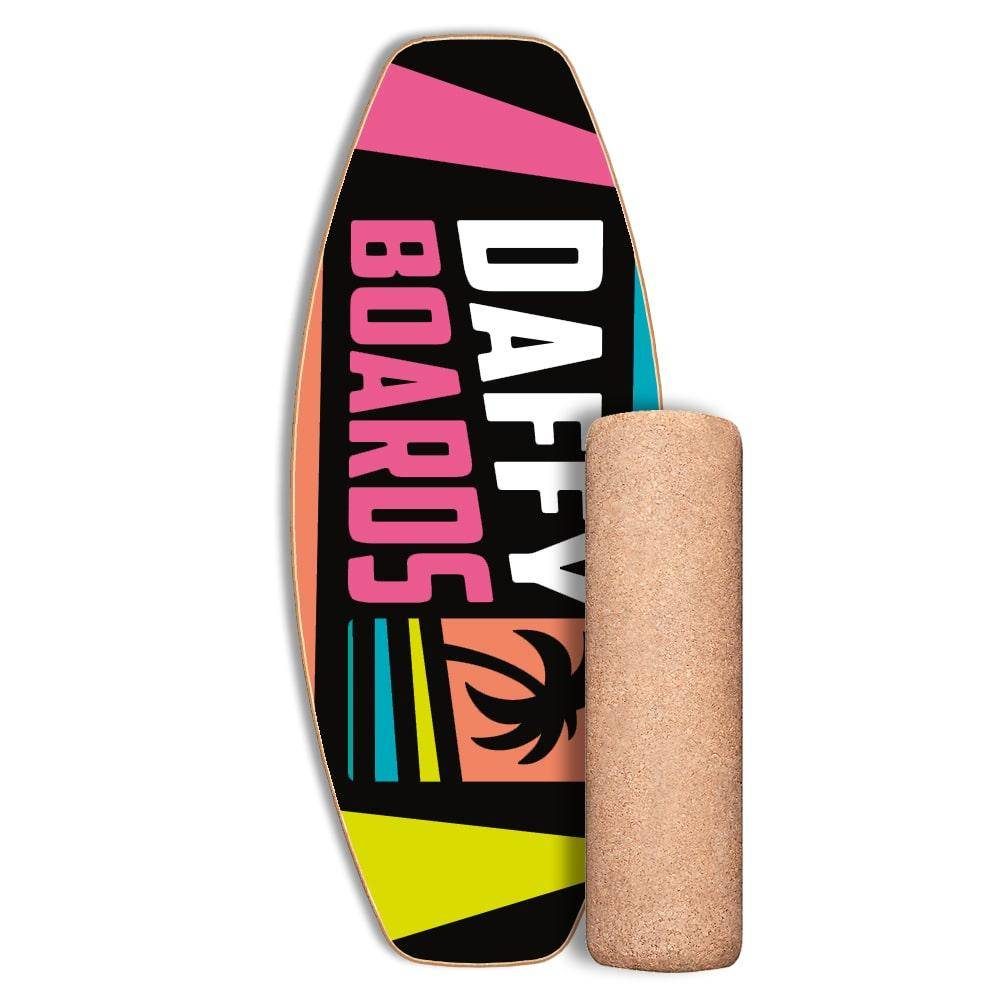 Daffy Boards Allrounder Balance Board Set mit Korkrolle - Design: Neon