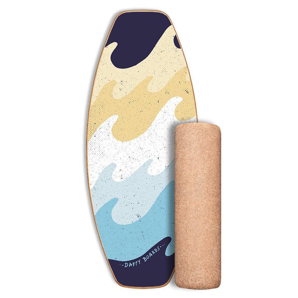Daffy Boards Allrounder Balance Board Set mit Korkrolle - Design: Waves