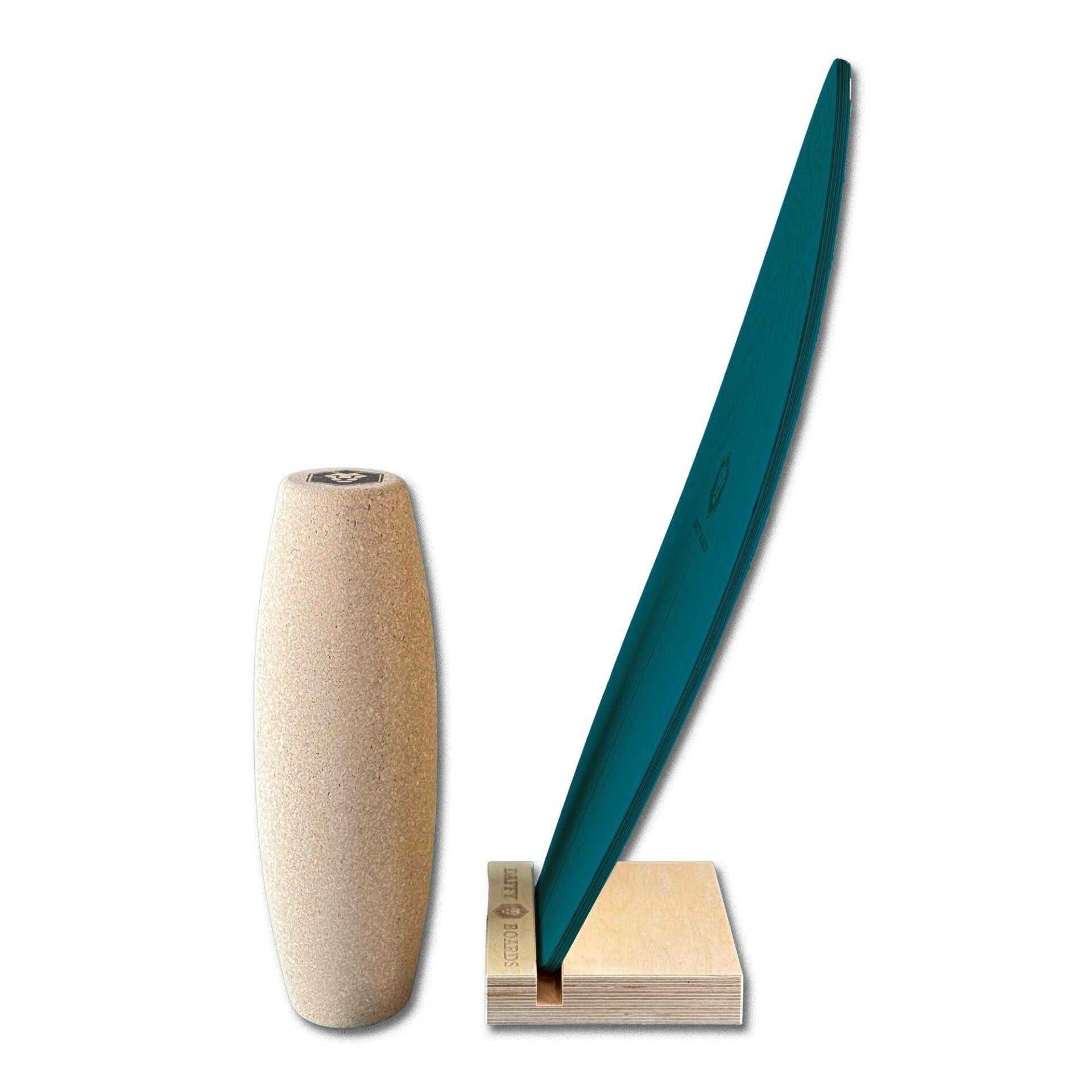 Daffy Boards Super-Bundle: Surf Balance Board + Rolle + Ständer, Design: Teal